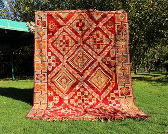 6x8 Moroccan Rugs : Authentic Handmade Vintage Moroccan Beni Mguild Rug-Bohemian Elegance and Unique Craftsmanship-checkered rug(194x253)cm