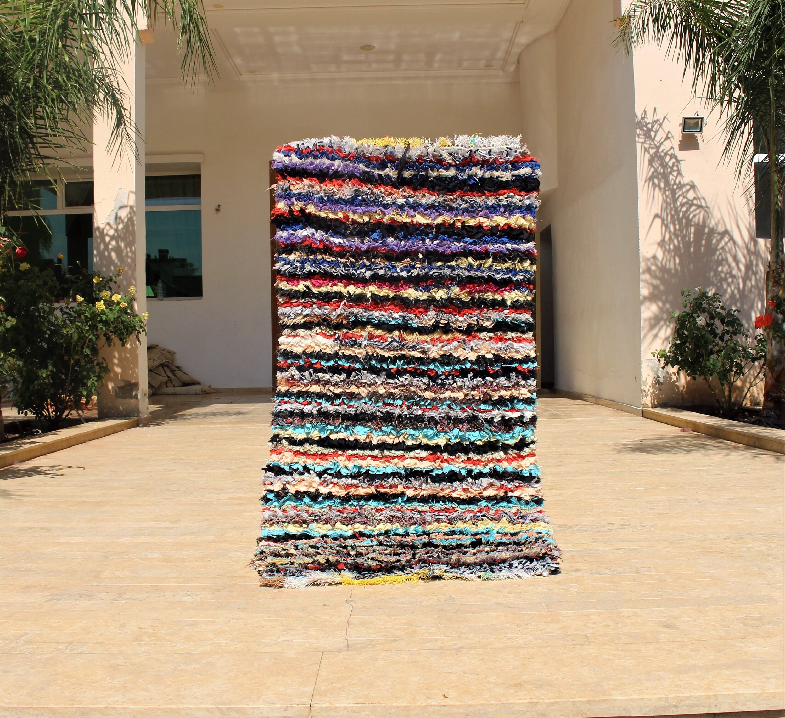 Small Moroccan rug -- Vintage Boucherouite Rug (168 x 87)cm 2 x 5-green moroccan rug-brown moroccan rug-moroccan area rug