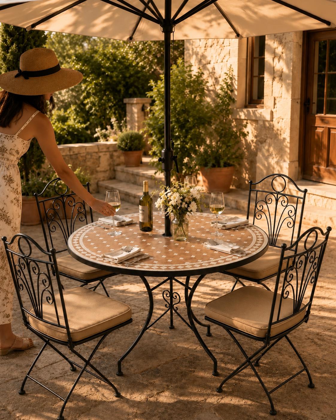 los angeles mosaic umbrella patio tables DYRJDJWIDHW Bistro Table Outdoor Dining Tables,Metal Table ,Outdoor Table with Hole,Outside Table,Small Outdoor Table,Blue and White 23.6" : Patio, Lawn & Garden beautiful and sturdy Mosaic Tile Patio Table With