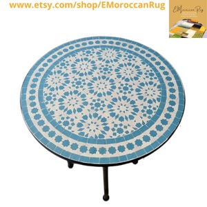 Handmade Moroccan Mosaic Table in Blue and White – Elegant Outdoor and Indoor Décor