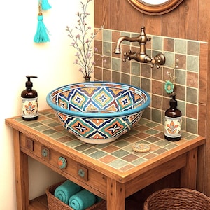 Handmade Moroccan Ceramic Sink – A Masterpiece of Craftsmanship and Tradition to Elevate Your Space– Round Vessel Sink – Hand