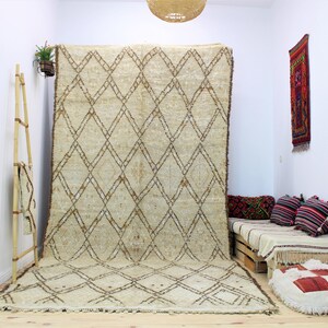 Beni Ourain Moroccan rug -- checkered rug-checkerboard rug-large berber rug -13&#39;7&quot; x 6&#39;7&quot;-Vintage rug - Antique Carpet -(415 x 202)-shag rug