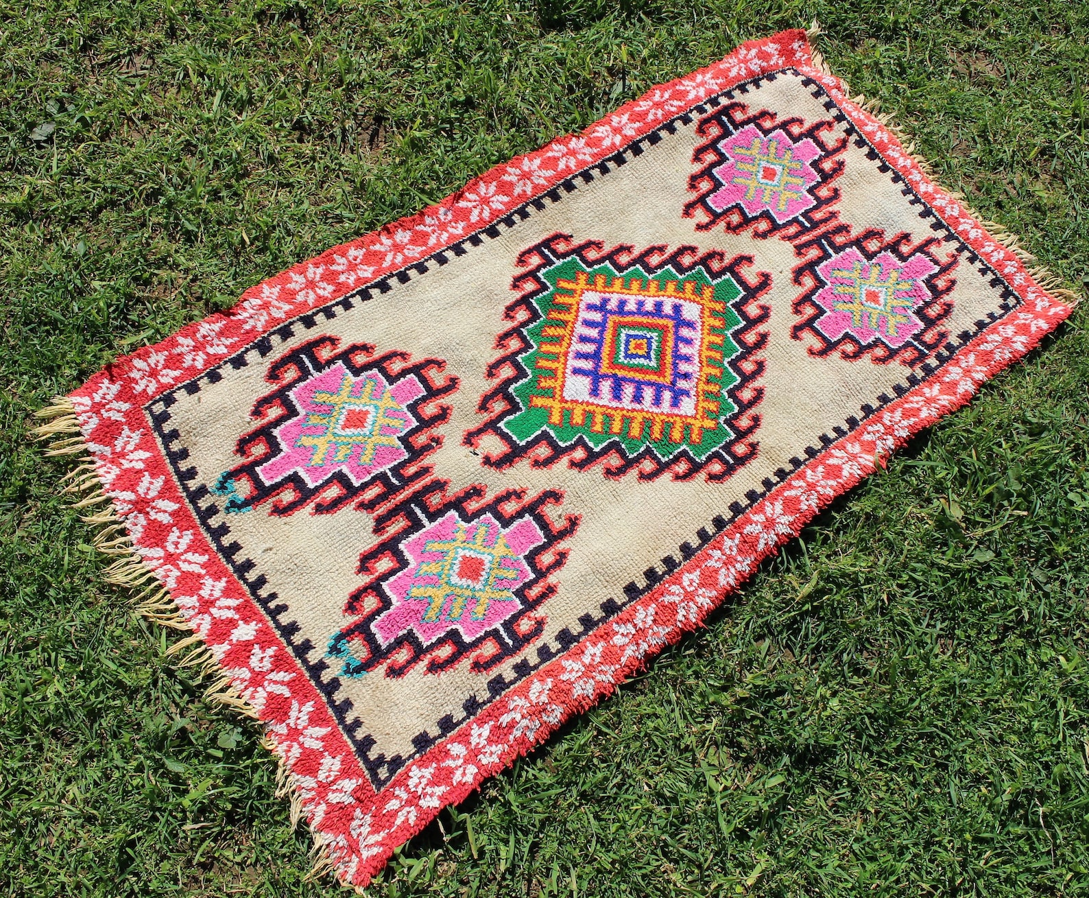 Small Vintage Wool Rugcream Moroccan Rugstriped Moroccan Etsy