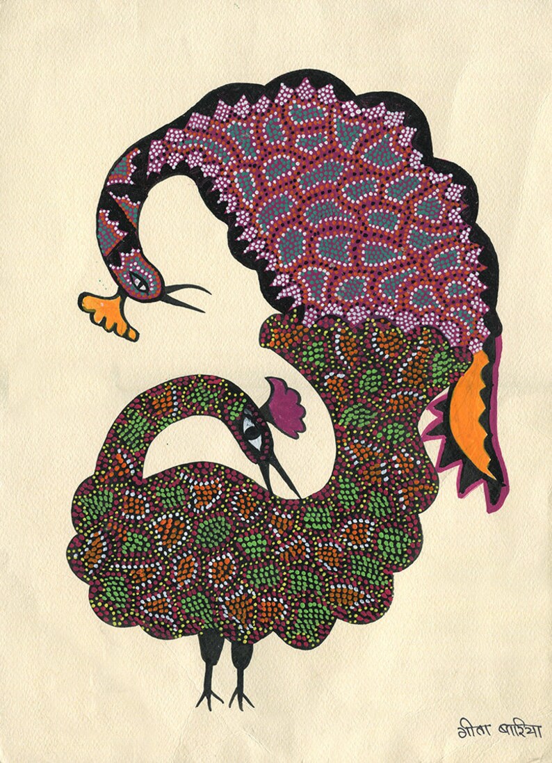 Peacocks Gond Artwork Original Acrylic.