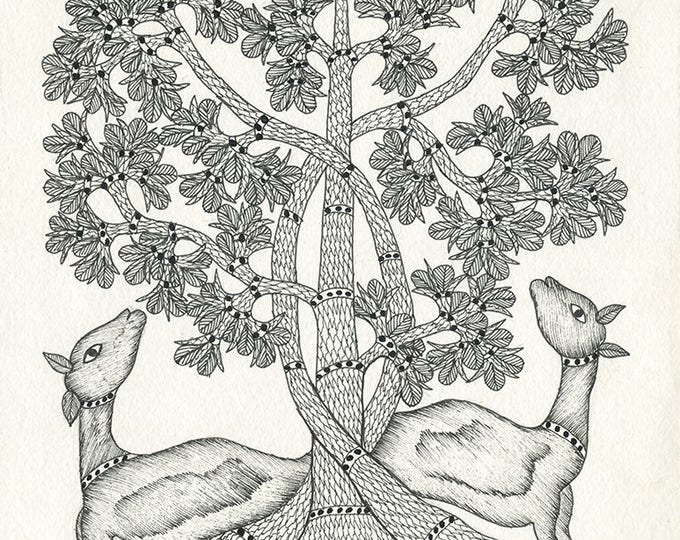 Lamb tree, Gond Artwork, Original Acrylic.