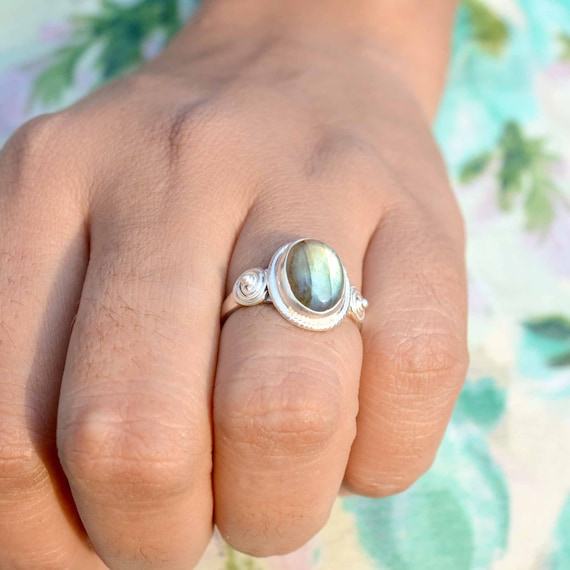 Boho Labradorite Ring: Sterling Silver Gemstone, Handmade Jewelry