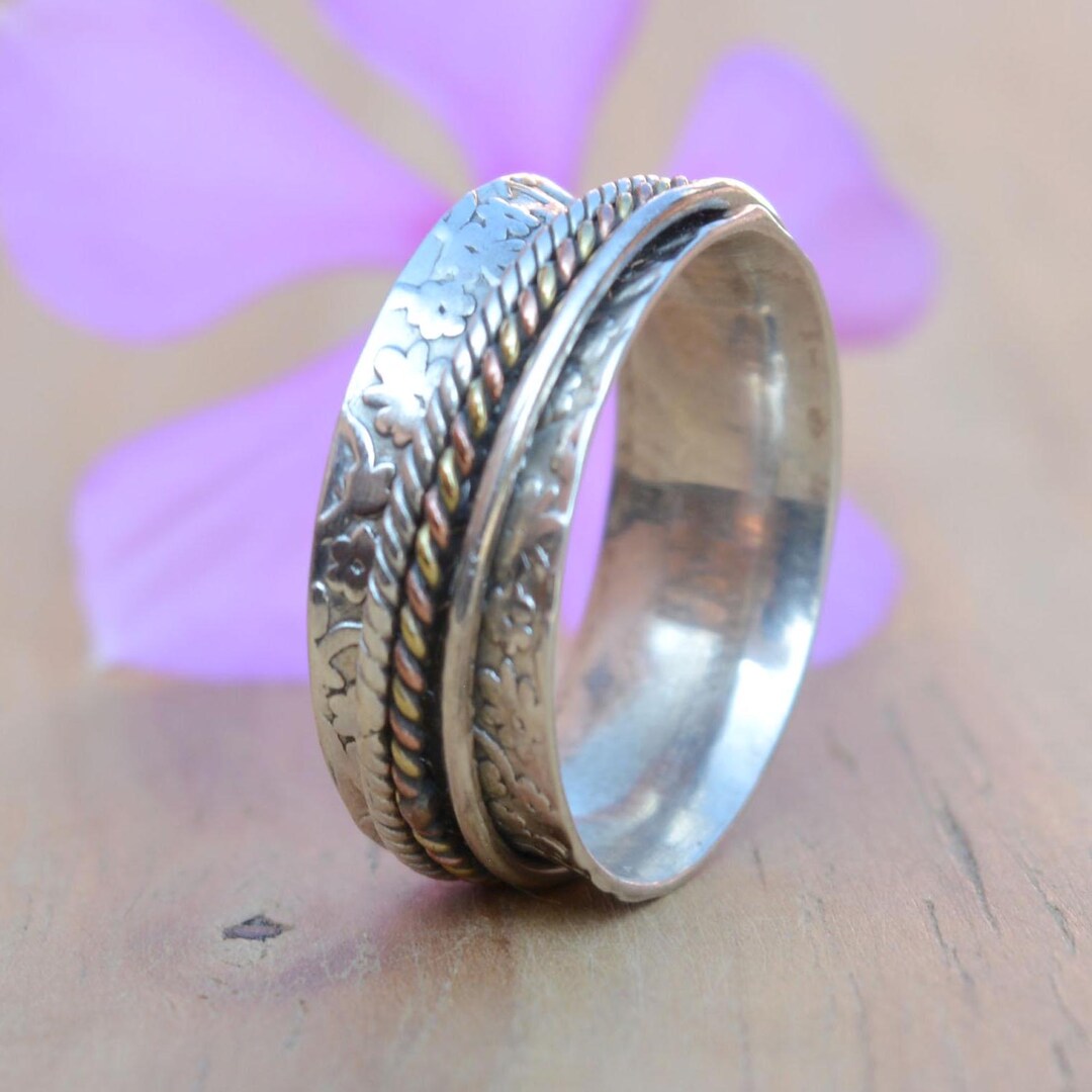 Sterling Silver Floral Fidget Spinner Ring: Handmade Anxiety Jewelry - Etsy