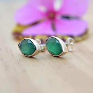 Green onyx Marquise Studs Earrings Sterling Silver Women Earrings Green Gemstone Earrings  Minimalist Silver Jewelry Handmade Gift For Women