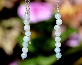 Chalcedon Perlen Threader Ohrringe: Sterling Silber Schmuck