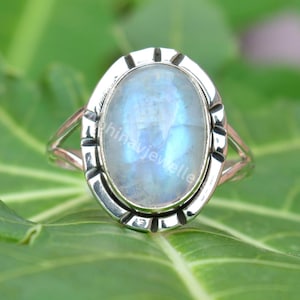 Boho Moonstone Ring: Oval Gemstone, Oxidized Sterling Silver