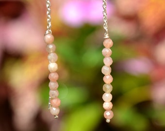 Rhodochrosite Drop Earrings, Beaded Dangle Earrings Women, Beaded Handmade Earrings Silver Earrings, Long Dangle Stone Earrings Gift For Her