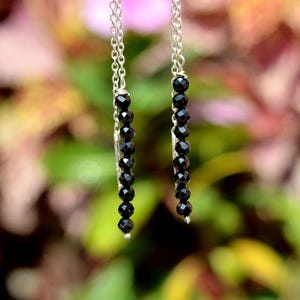 Black Onyx Sterling Silver Threader Earrings: Minimalist Dangle