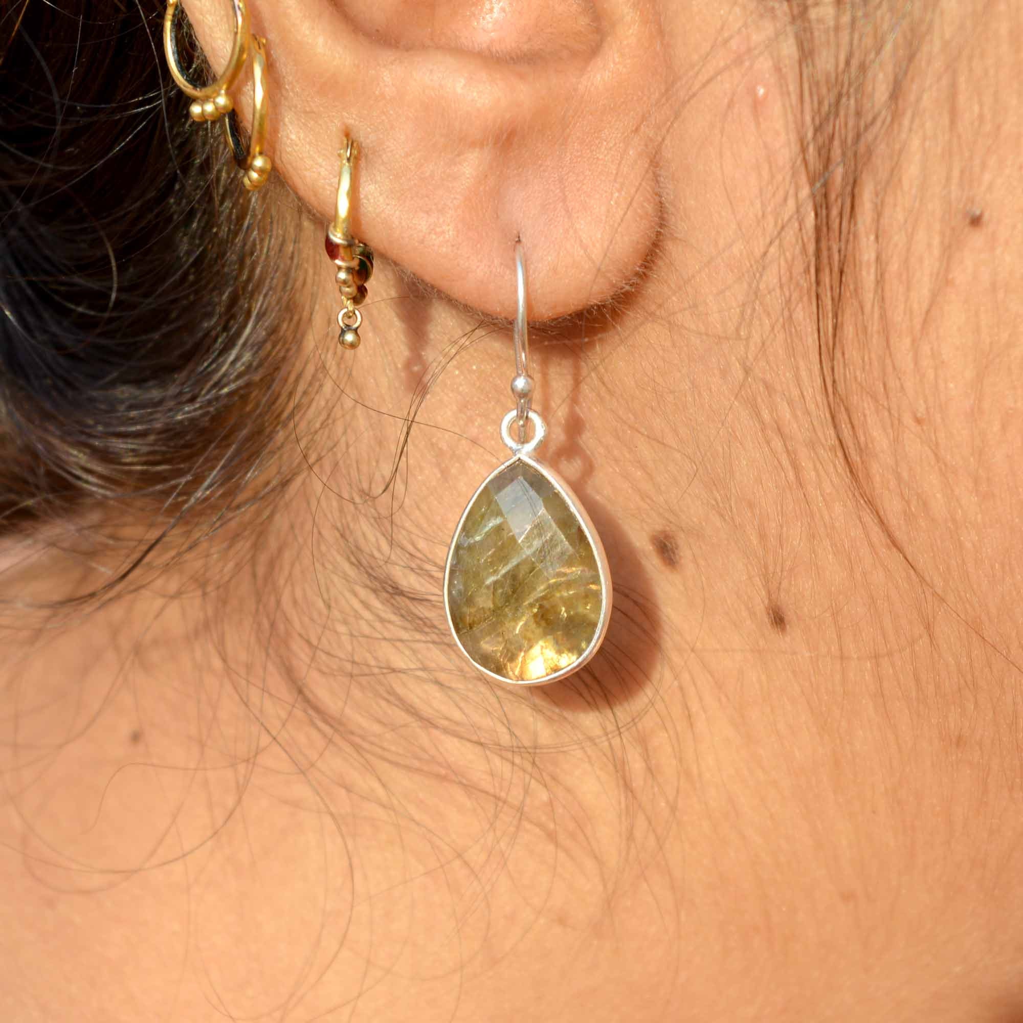 Labradorite & Sterling Silver Hoop Drop Earrings – 626elements
