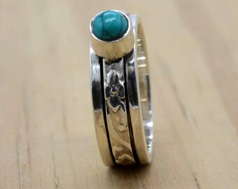 Turquoise Ring, Silver Spinner Ring Women, Anxiety Ring Silver Fidget Ring, Spinner Thumb Ring, Minimalist Spinner Ring, Handmade Gift