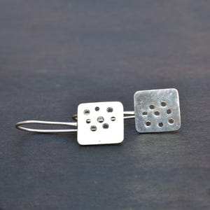 Handmade Sterling Silver Square Dangle Earrings: Modern Minimalist Jewelry