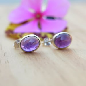 Amethyst Stud Earrings: Sterling Silver, Handmade Gemstone Jewelry