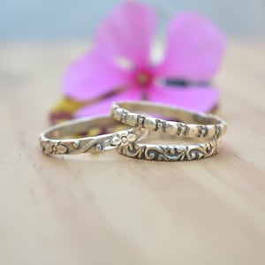 Sterling Silver Stacking Ring Set: Textured Boho Chic Rings