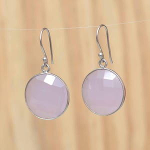 Rose Quartz Sterling Silver Earrings: Round Dangle Drop, Handmade