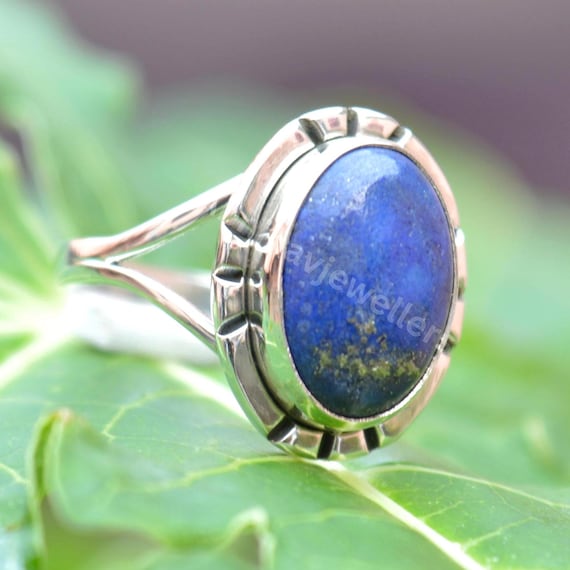 Sterling Silver Lapis Lazuli Ring: Oval Gemstone Boho Jewelry