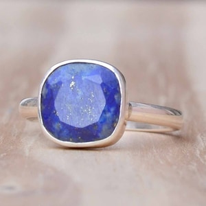 Blue Lapis Lazuli Ring, Sterling Silver Ring For Women, Minimalist Ring, Lapis Stone Silver Ring, Natural Gemstone Ring Jewelry Gift For Her
