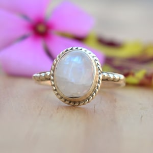 Rainbow Moonstone Sterling Silver Ring: Minimalist Oval Gemstone