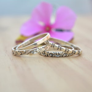 Silver Stacking Ring Set Textured Ring Set Textured Rings Faceted Ring Boho Ring Set Stacking Rings Boho Chic,Beaded Rings Multi Texture