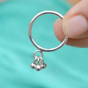 Charm Ring, Dangle Bells Ring, Dainty Silver Ring Band, Thin Silver Ring Women, Delicate Ring, Minimalist Sterling Silver Handmade Cute Ring