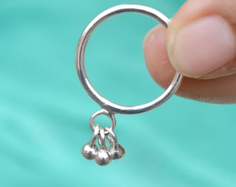 Charm Ring, Dangle Bells Ring, Dainty Silver Ring Band, Thin Silver Ring Women, Delicate Ring, Minimalist Sterling Silver Handmade Cute Ring