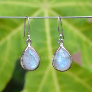 Moonstone Earrings Women Dangle Sterling Silver Earrings Gemstone Drop Earrings Pear Shape Stone Earrings Handmade Jewelry Gift For Her