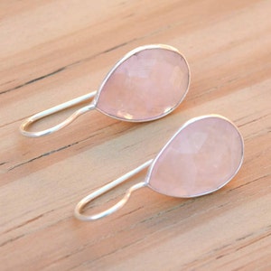 Rose Quartz Earrings: Sterling Silver Teardrop Dangle, Blush Pink