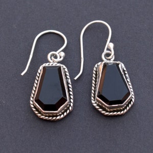 Onyx Earrings, Coffin Drop Earrings, Gemstone Dangle Earrings, Women Stone Earrings, Onyx Silver Earrings, Handmade Jewelry, Oddity Earrings
