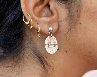 Hammered Sterling Silver Disc Earrings: Boho Tribal Dangle Earrings