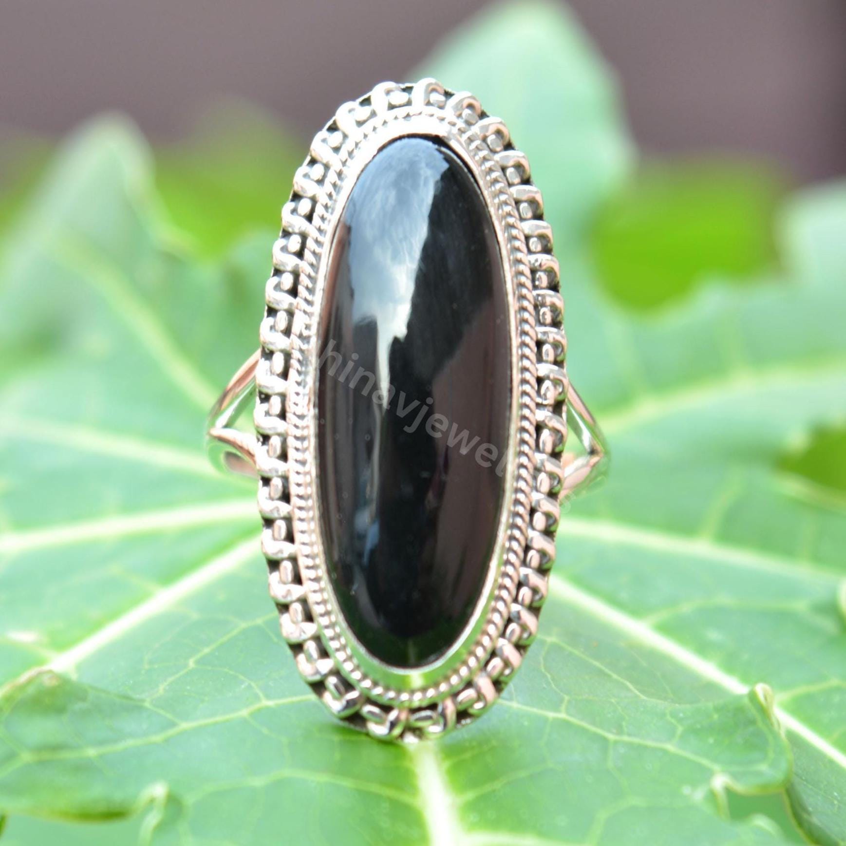 Black Onyx Sterling Silver Ring: Vintage Boho Statement Jewelry - Etsy