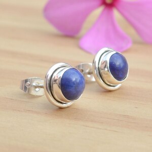 Lapis Lazuli Earrings Stud Sterling Silver, Gemstone Earrings Blue Studs, Silver Minimalist Earrings Handmade Cute Small Earrings Gift Women