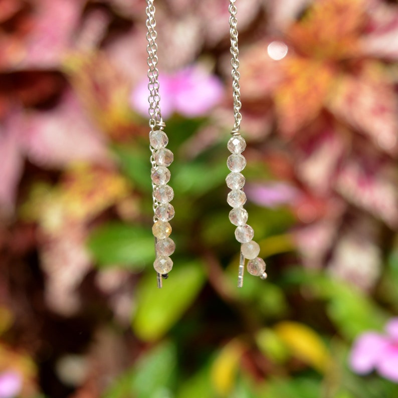 Boucles d'oreilles pendantes en rutile doré Boucles d'oreilles pendantes en perles pour femmes Boucles d'oreilles en perles faites main en argent Boucles d'oreilles longues en argent pendantes Boho image 3