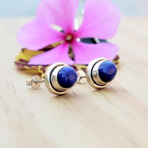 Lapis Lazuli Earrings Stud, Sterling Silver Crystal Earrings, Blue Studs Silver Minimalist Earrings Handmade Cute Small Earrings, Gift Women