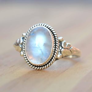 Rainbow Moonstone Ring: Sterling Silver Oval Gemstone Statement Ring