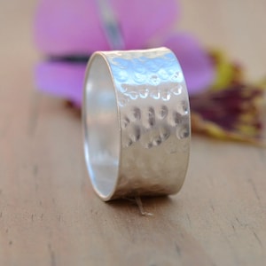 Hammered Sterling Silver Wide Band Ring: Modern Thumb Ring