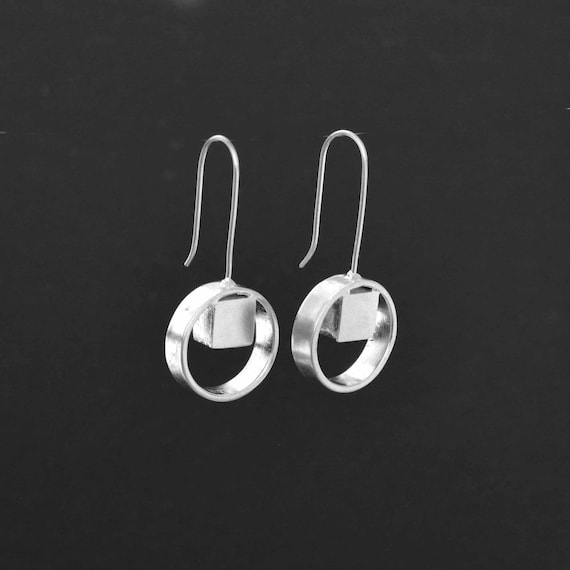 Rainbow Moonstone Earrings Freeform Shape and Circle Dangle Drop Sterling Silver Rainbow Moonstone Earrings Freeform Shape and Circle Dangle Drop Sterling Silver