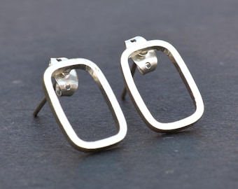 Sterling Silver Rectangle Hoop Stud Earrings: Modern Geometric Jewelry