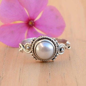 Freshwater Pearl Sterling Silver Ring: Handmade Anniversary Jewelry