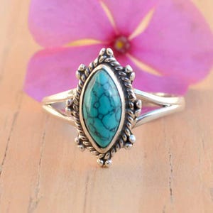 Marquise Turquoise Ring: Sterling Silver Bohemian Jewelry Gift