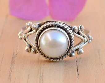 Anillo de plata esterlina con perla de agua dulce: joyería de boda minimalista