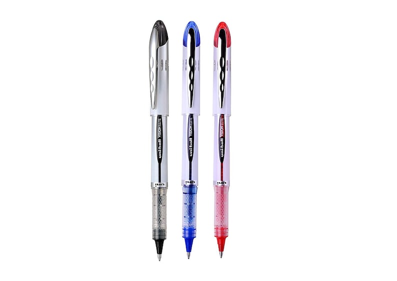 Pack of 3 Blue Uni Vision Elite UB-200 0.8mm Black 08 3 Assorted Colors Set Red Rollerball Pens