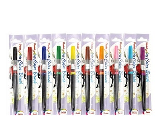 10 Colors Set - Pentel Arts XGFL Refillable Calligraphy Fude Color Brush Pens