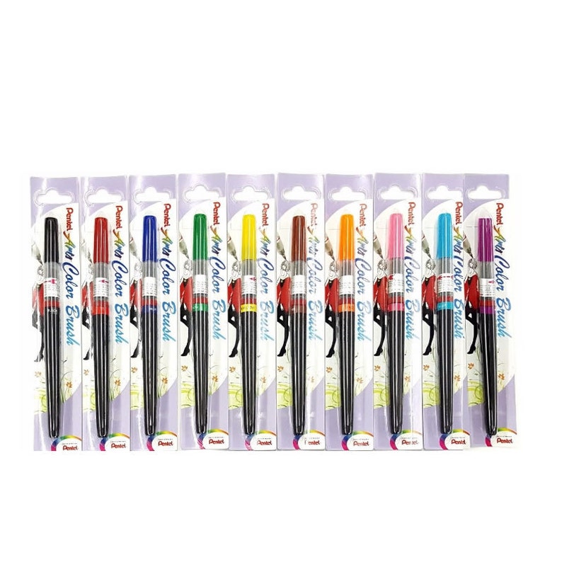 10 Colors Set Pentel Arts XGFL Refillable Calligraphy Fude Color Brush Pens