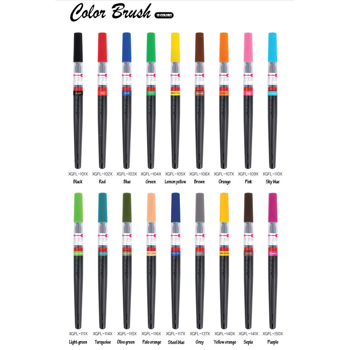 Japan Pentel Art Brush/Color calligraphy Fude Brush Pens/18 Full Colors Set 