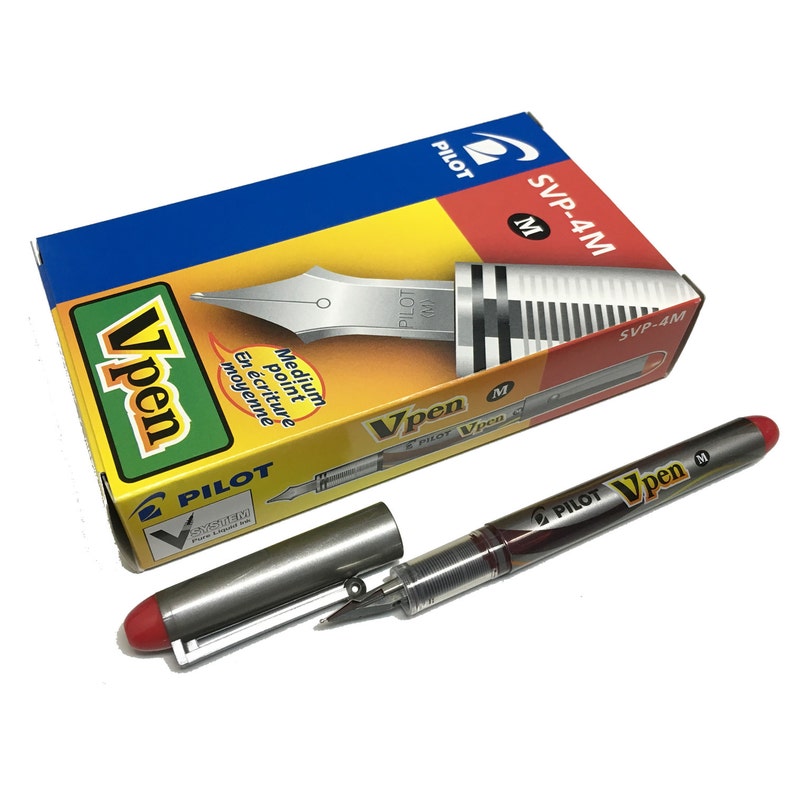 Red Ink 12pcs Pilot Vpen SVP-4M Medium Point Disposable Fountain Pen