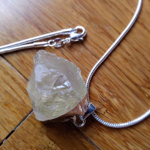 Chunky natural citrine crystal pendant on sterling silver, gold plated chain, one of the kind necklace