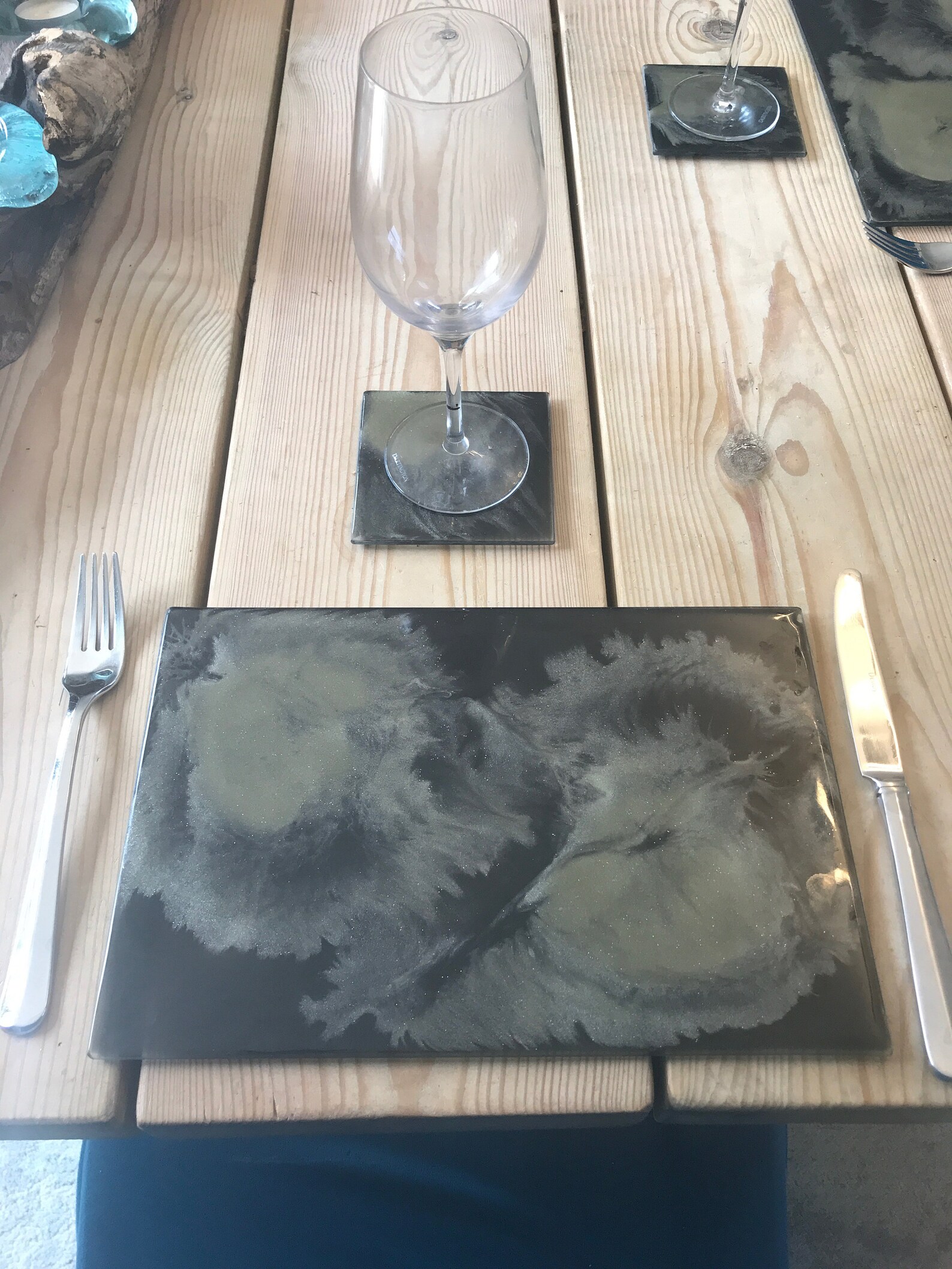 Set of 4 Glass/Resin Placemats and Coasters Etsy